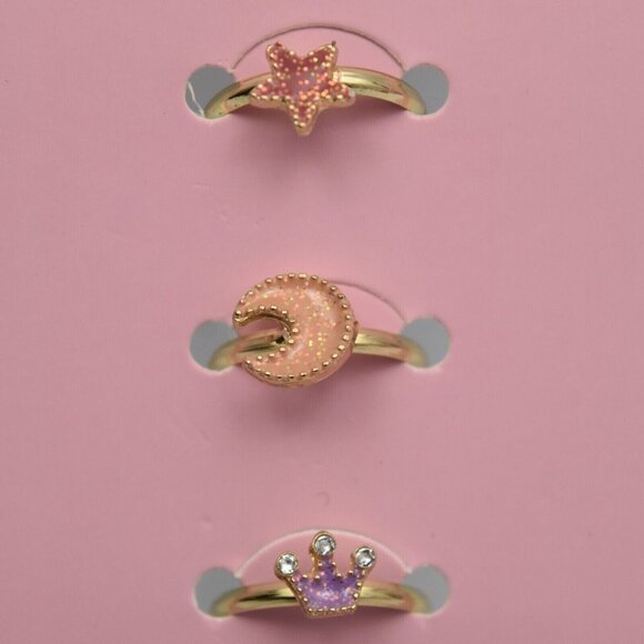 Claires Club Girls Ring Set of 5 Enamel Rings Adjustable Heart Star Moon Crown - Picture 5 of 7